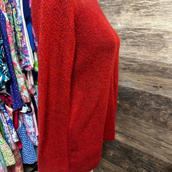 LOFT Red Crew Neck Sweater with Ribbed Details - Picture 3 of 9